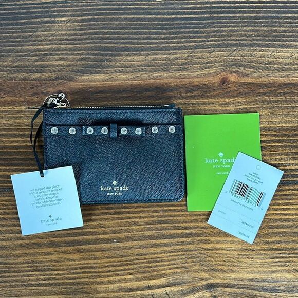NWT kate spade ♠️ Bitsy Laurel Way Jeweled Black Wallet Card Holder - Picture 1 of 6
